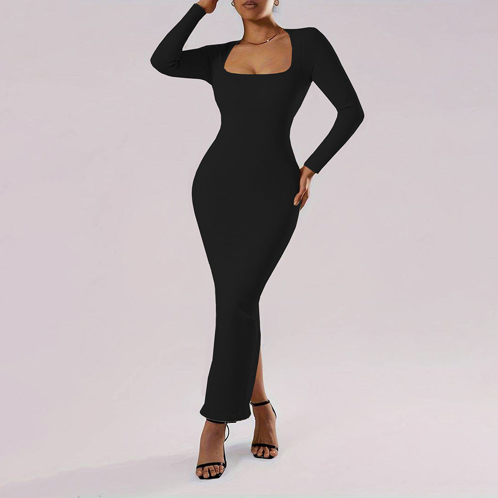 Vestido Ajustado De Manga Larga Con Cuello Cuadrado | Ideal Para Otoño Y Invierno