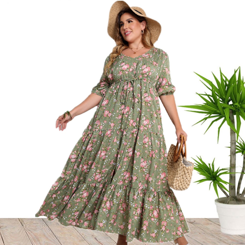 Vestido Holgado Bohemio con Estampado Floral y Mangas Medias | Ideal para Primavera y Verano