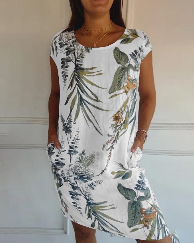 Vestido De Mujer De Algodón-Lino Con Escote En V Y Bolsillos | Ideal Para Verano