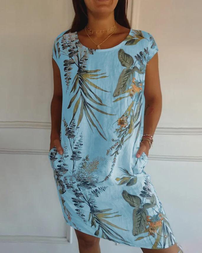 Vestido De Mujer De Algodón-Lino Con Escote En V Y Bolsillos | Ideal Para Verano