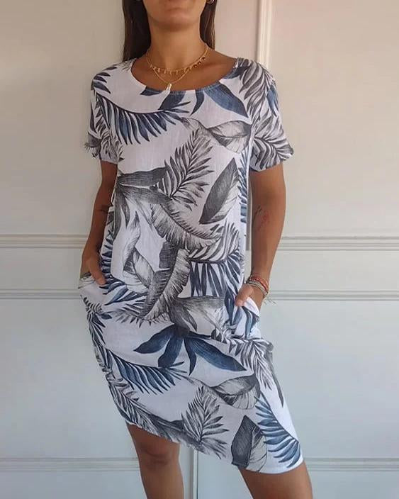 Vestido De Mujer De Algodón-Lino Con Escote En V Y Bolsillos | Ideal Para Verano