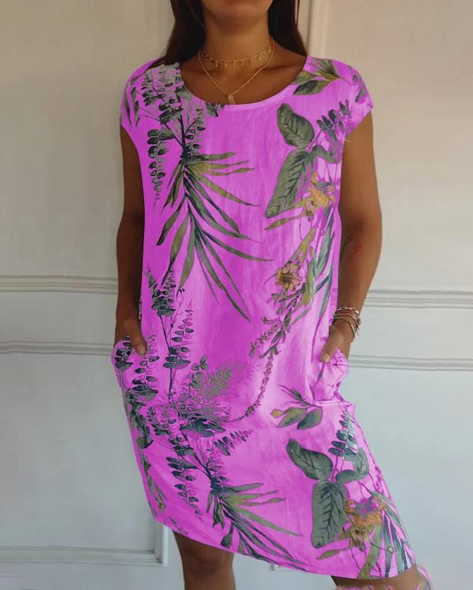 Vestido De Mujer De Algodón-Lino Con Escote En V Y Bolsillos | Ideal Para Verano