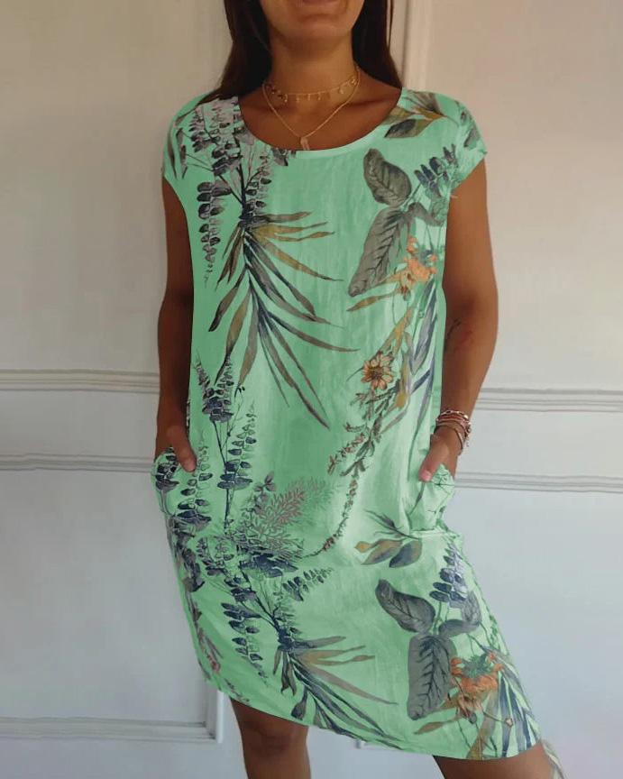 Vestido De Mujer De Algodón-Lino Con Escote En V Y Bolsillos | Ideal Para Verano