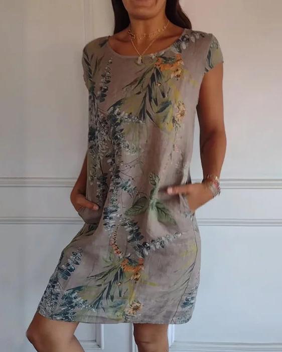 Vestido De Mujer De Algodón-Lino Con Escote En V Y Bolsillos | Ideal Para Verano