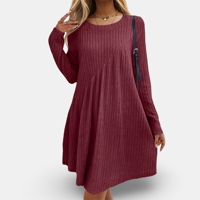 Vestido De Punto Suelto Con Patrón Acanalado Y Mangas Largas | Ideal Para Otoño Y Invierno