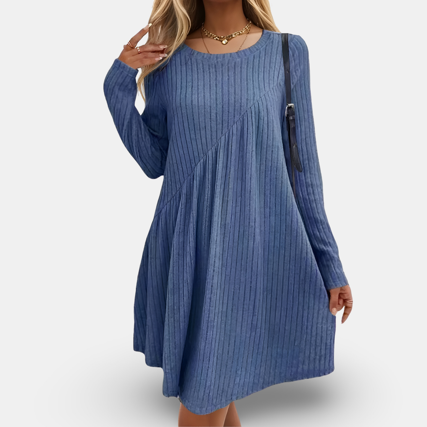 Vestido De Punto Suelto Con Patrón Acanalado Y Mangas Largas | Ideal Para Otoño Y Invierno