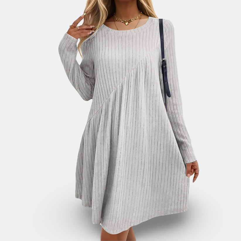 Vestido De Punto Suelto Con Patrón Acanalado Y Mangas Largas | Ideal Para Otoño Y Invierno