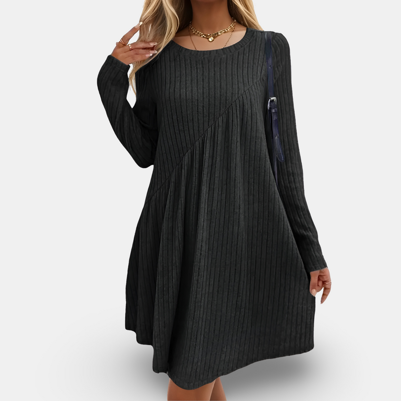 Vestido De Punto Suelto Con Patrón Acanalado Y Mangas Largas | Ideal Para Otoño Y Invierno