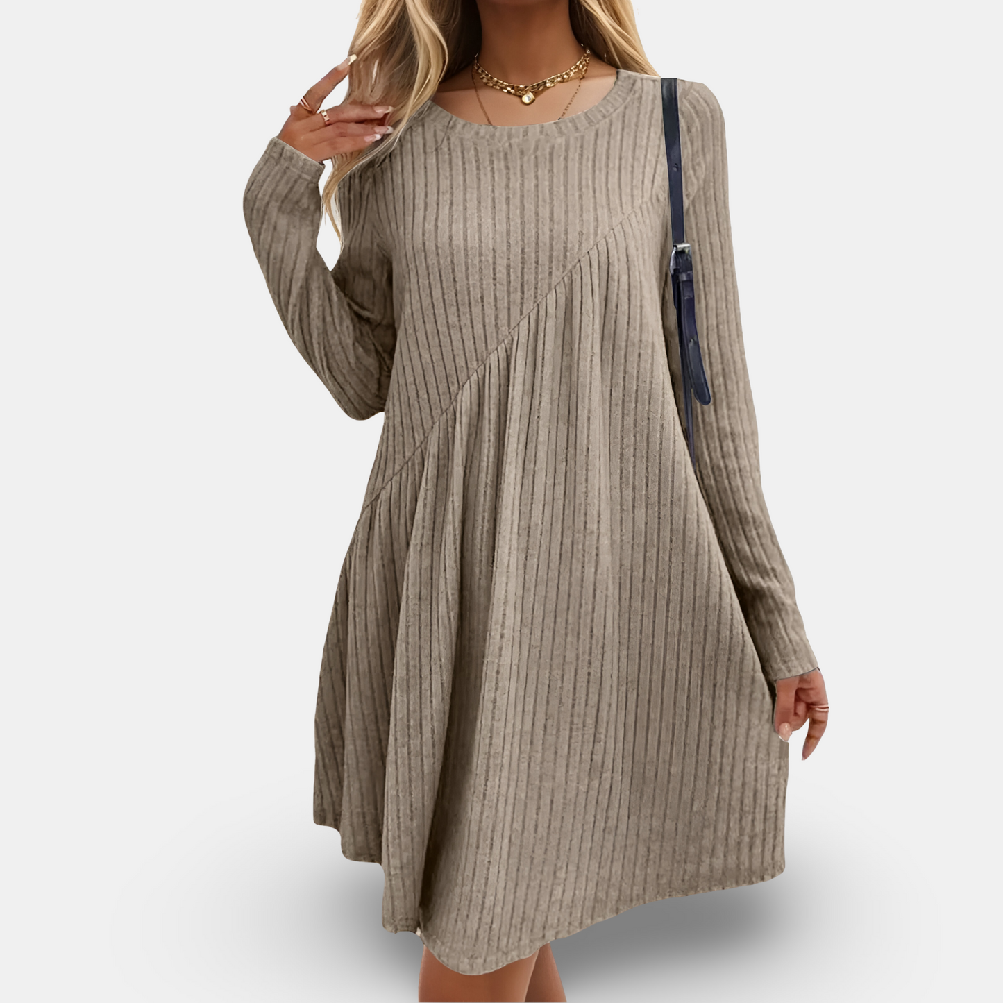 Vestido De Punto Suelto Con Patrón Acanalado Y Mangas Largas | Ideal Para Otoño Y Invierno