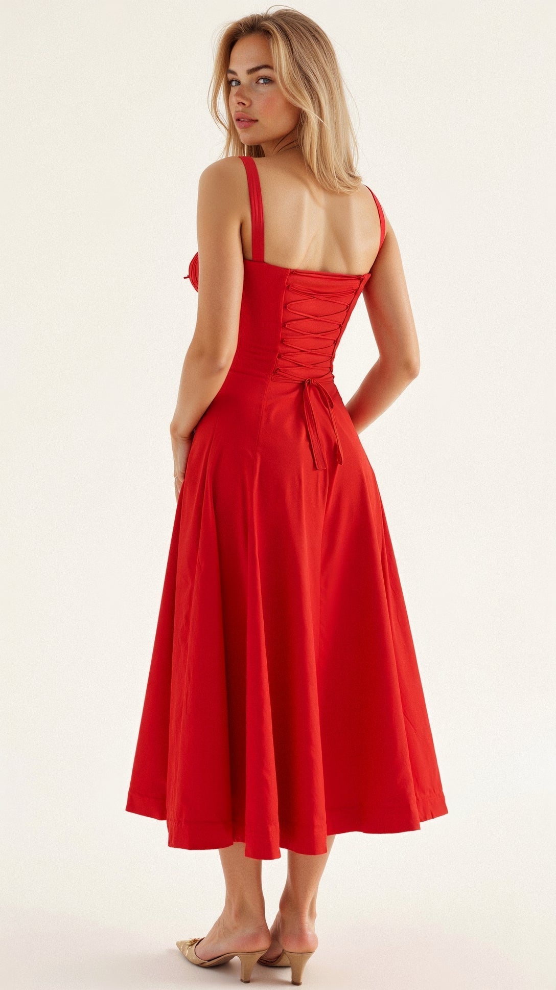 Vestido Midi con Detalle de Corset, Cuerpo Ajustado y Falda Fluida | Ideal para Primavera y Verano