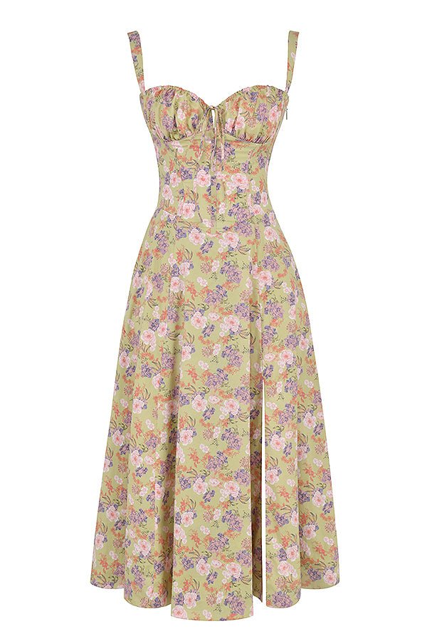 Vestido Midi con Detalle de Corset, Cuerpo Ajustado y Falda Fluida | Ideal para Primavera y Verano