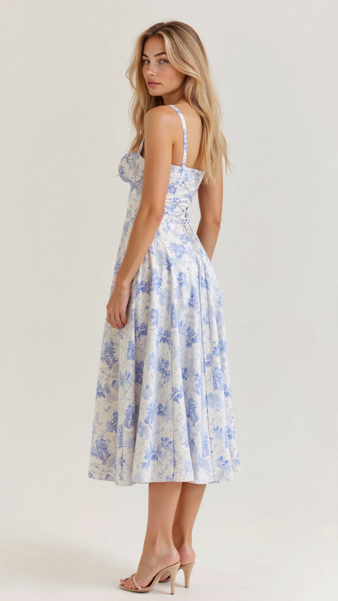 Vestido Midi con Detalle de Corset, Cuerpo Ajustado y Falda Fluida | Ideal para Primavera y Verano