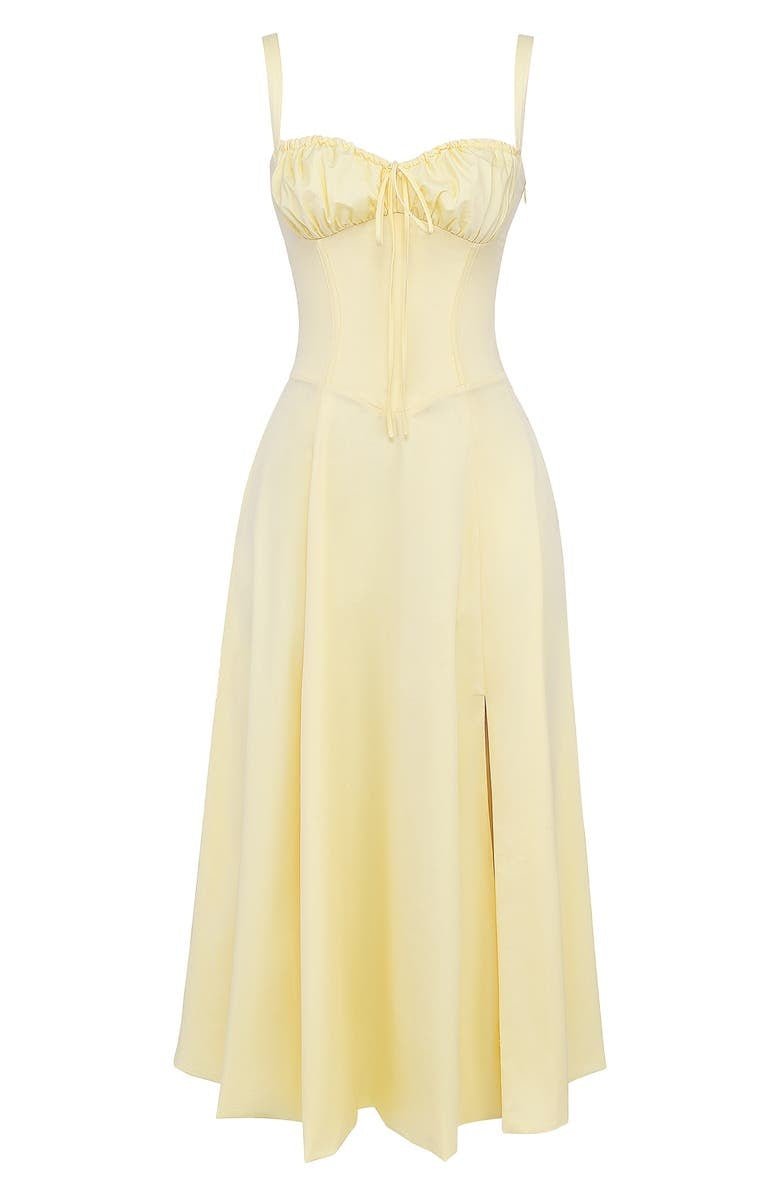 Vestido Midi con Detalle de Corset, Cuerpo Ajustado y Falda Fluida | Ideal para Primavera y Verano