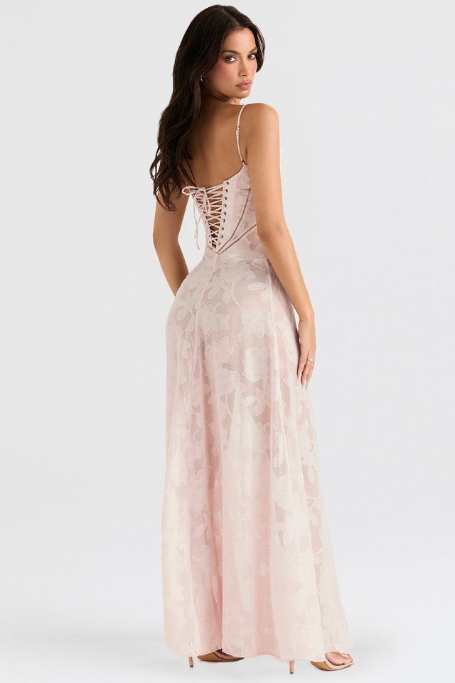 Vestido Largo de Encaje con Tejido Brillante | Ideal para Primavera y Verano