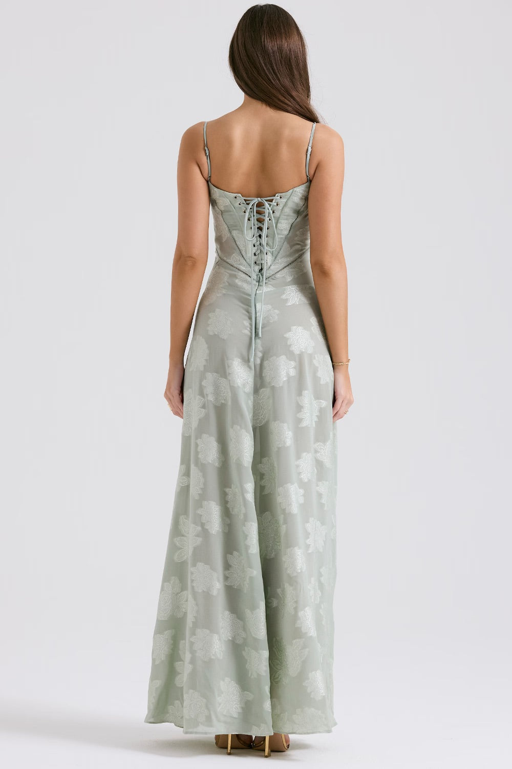 Vestido Largo de Encaje con Tejido Brillante | Ideal para Primavera y Verano