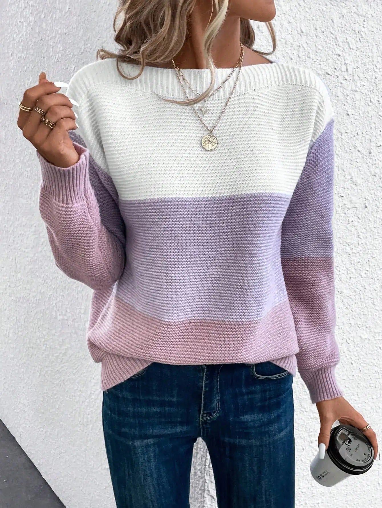 Suéter de punto con parches en tres tonos | Ideal para otoño e invierno
