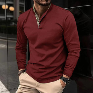 Polo de Hombre de Manga Larga con Cuello y Puños en Contraste