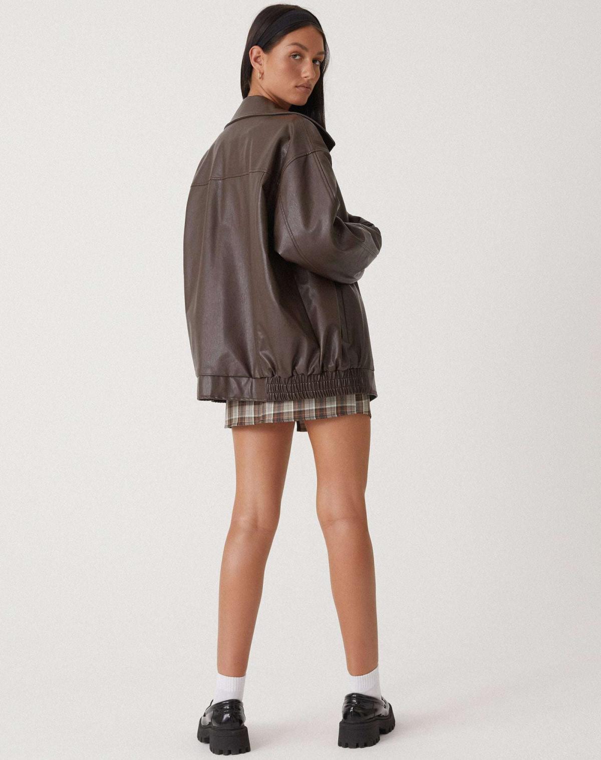 Chaqueta de cuero sintético oversize con corte holgado | Ideal para primavera y otoño